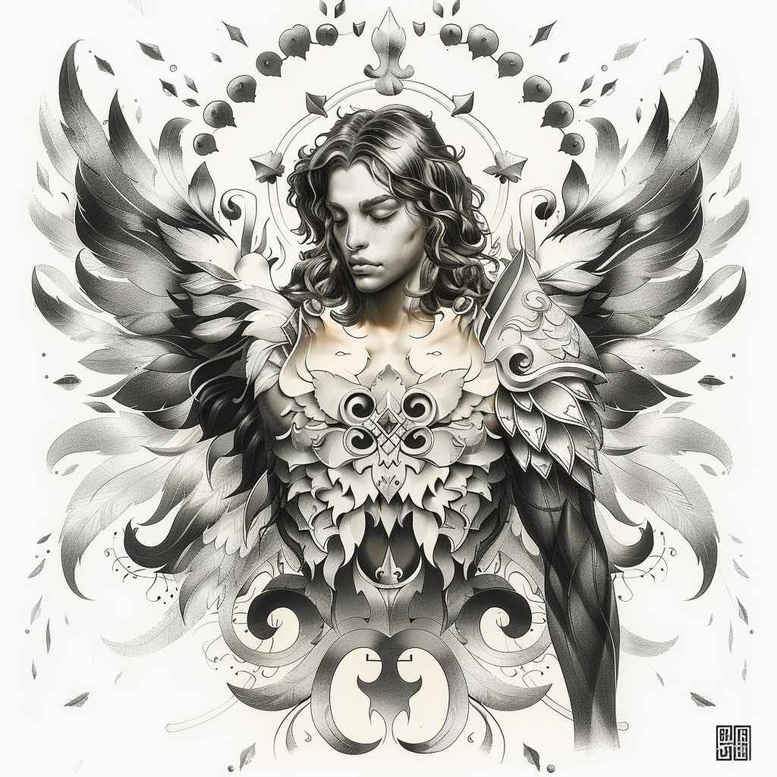 angel – tattoo design ideas free ai generated – mandala – for-arm – Gallery: angel-inkby-ai