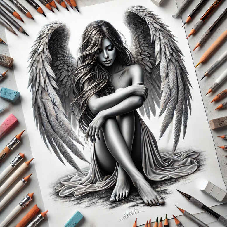 angel – tattoo design ideas free ai generated – meditative – for-arm – Gallery: angel-inkby-ai