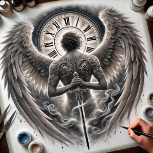 angel – tattoo design ideas free ai generated – puzzle-pattern – for-upper-shoulder – Gallery: angel-inkby-ai