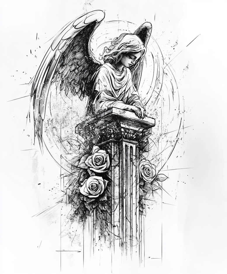 angel – tattoo design ideas free ai generated – realism-organic-structure – for-thigh – Gallery: angel-inkby-ai