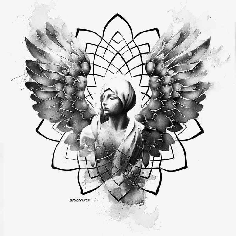 angel – tattoo design ideas free ai generated – realism-photo-realistic – for-arm – Gallery: angel-inkby-ai