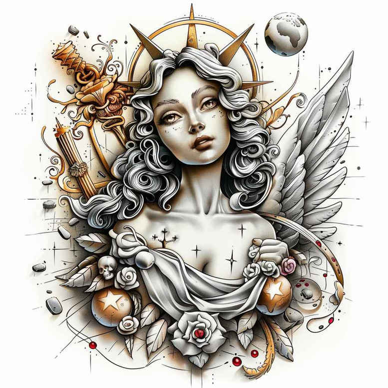 angel – tattoo design ideas free ai generated – realism-photo-realistic – for-arm – Gallery: angel-inkby-ai