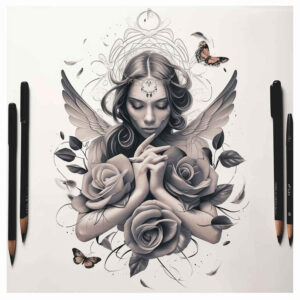 angel – tattoo design ideas free ai generated – realism-photo-realistic – for-arm – Gallery: angel-inkby-ai