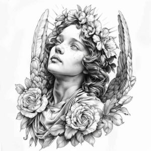 angel – tattoo design ideas free ai generated – realism-realistic-dimension – for-lower-chest – Gallery: angel-inkby-ai