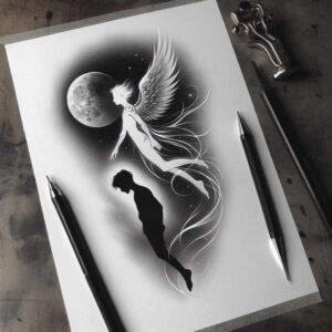 angel – tattoo design ideas free ai generated – surrealism-beyond-reality – for-temple – Gallery: angel-inkby-ai