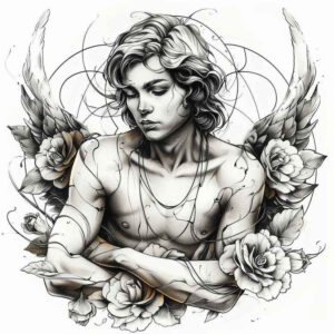 angel – tattoo design ideas free ai generated – surrealism-fantastical – for-knee – Gallery: angel-inkby-ai