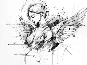 angel-messenger – tattoo design ideas free ai generated – neotraditional-clear-lines – for-hip – Gallery: angel-inkby-ai