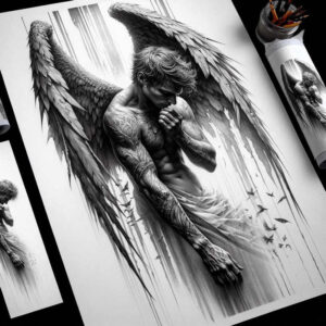 angel-messenger – tattoo design ideas free ai generated – neotraditional-expressive-lines – for-sternum – Gallery: angel-inkby-ai