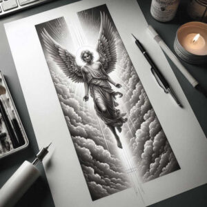 angel-messenger – tattoo design ideas free ai generated – neotraditional-refined-detail – for-upper-arm – Gallery: angel-inkby-ai