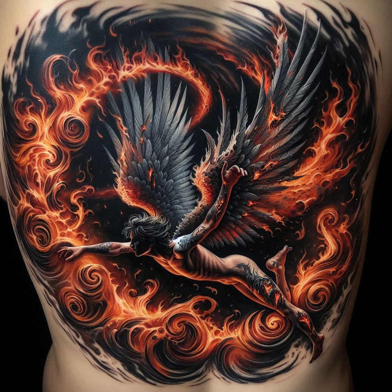 angel-messenger – tattoo design ideas free ai generated – realism-dynamic-shadows – for-scapula – Gallery: angel-inkby-ai