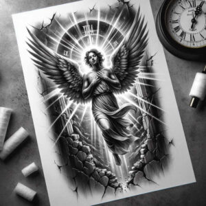 angel-of-blessings – tattoo design ideas free ai generated – neotraditional-bold-highlights – for-full-back – Gallery: angel-inkby-ai