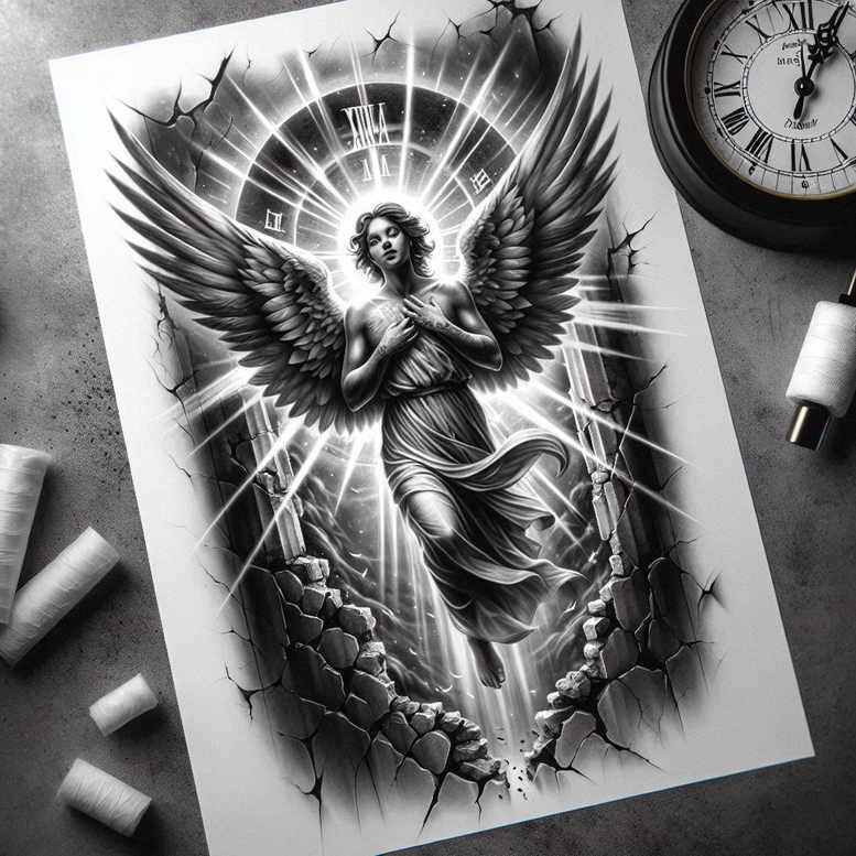 angel-of-blessings – tattoo design ideas free ai generated – neotraditional-bold-highlights – for-full-back – Gallery: angel-inkby-ai