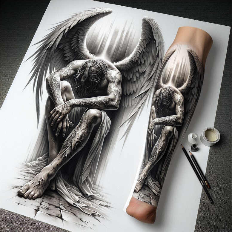 angel-of-blessings – tattoo design ideas free ai generated – realism-depth-of-field – for-neck – Gallery: angel-inkby-ai
