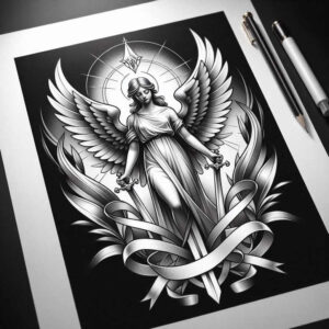 angel-of-compassion – tattoo design ideas free ai generated – neotraditional-bold-texture – for-heel – Gallery: angel-inkby-ai