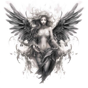angel-of-compassion – tattoo design ideas free ai generated – neotraditional-textured-fills – for-shin – Gallery: angel-inkby-ai