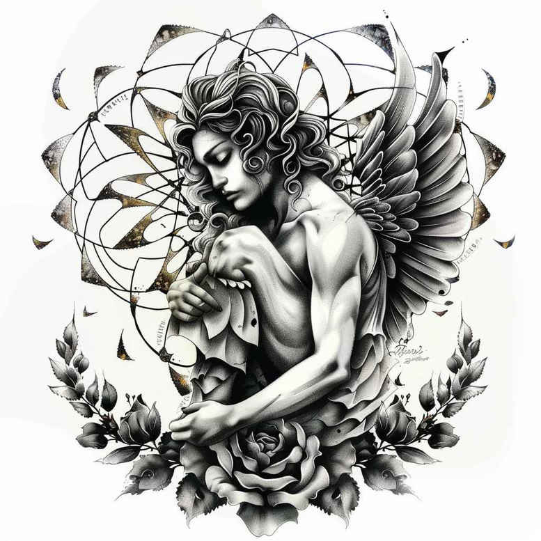 angel-of-courage – tattoo design ideas free ai generated – detailed-symmetry – for-foot – Gallery: angel-inkby-ai
