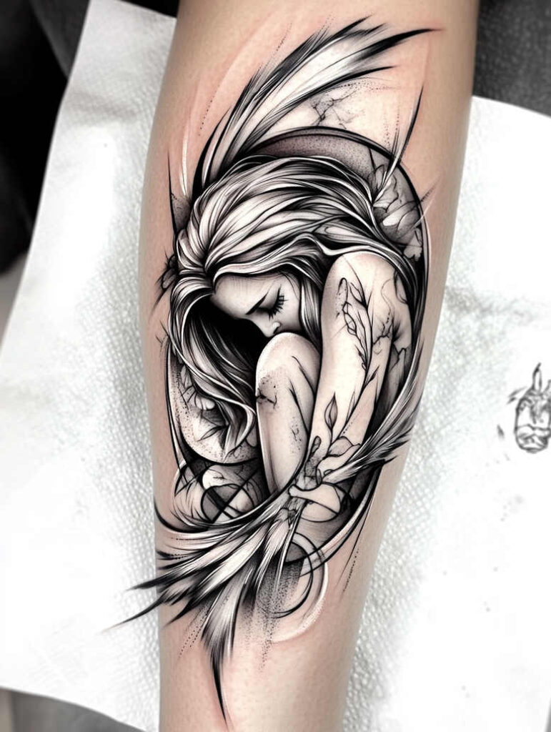 angel-of-courage – tattoo design ideas free ai generated – neotraditional-clean-fill – for-lower-arm – Gallery: angel-inkby-ai