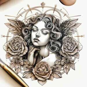angel-of-courage – tattoo design ideas free ai generated – surrealism-displaced-objects – for-full-back – Gallery: angel-inkby-ai