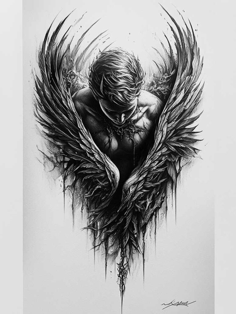 angel-of-death – tattoo design ideas free ai generated – neotraditional-rich-blacks – for-side-torso – Gallery: angel-inkby-ai