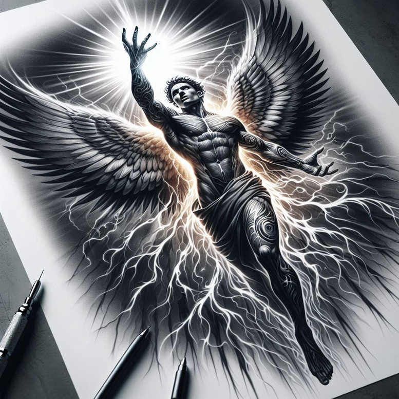 angel-of-death – tattoo design ideas free ai generated – surrealism-ambiguous-space – for-inner-arm – Gallery: angel-inkby-ai