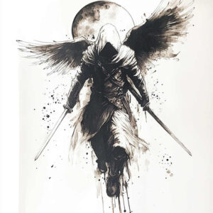angel-of-dreams – tattoo design ideas free ai generated – neotraditional-clean-fill – for-lower-back – Gallery: angel-inkby-ai