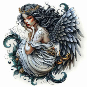 angel-of-dreams – tattoo design ideas free ai generated – surrealism-esoteric – for-upper-chest – Gallery: angel-inkby-ai