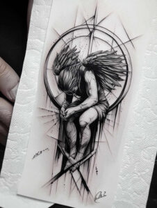 angel-of-faith – tattoo design ideas free ai generated – realism-textured-light – for-shoulder-blade – Gallery: angel-inkby-ai