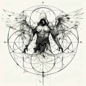 angel-of-faith – tattoo design ideas free ai generated – surrealism-shadow-play – for-stomach – Gallery: angel-inkby-ai