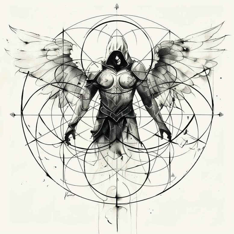 angel-of-faith – tattoo design ideas free ai generated – surrealism-shadow-play – for-stomach – Gallery: angel-inkby-ai