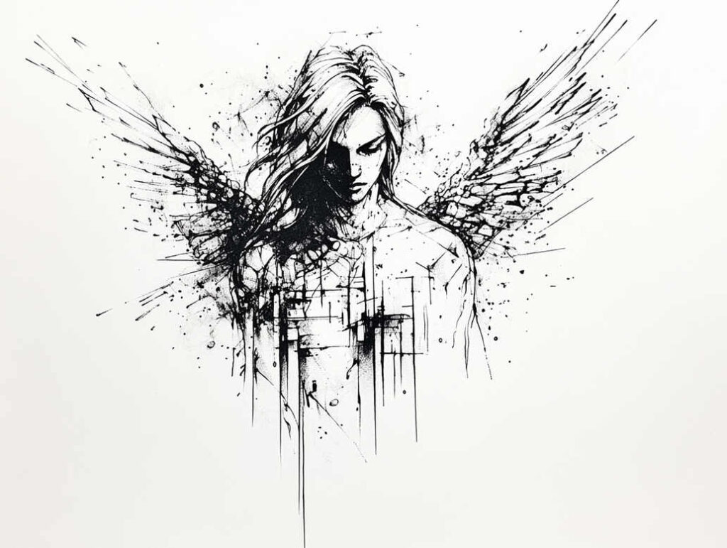 angel-of-grace – tattoo design ideas free ai generated – neotraditional-solid-blacks – for-stomach – Gallery: angel-inkby-ai