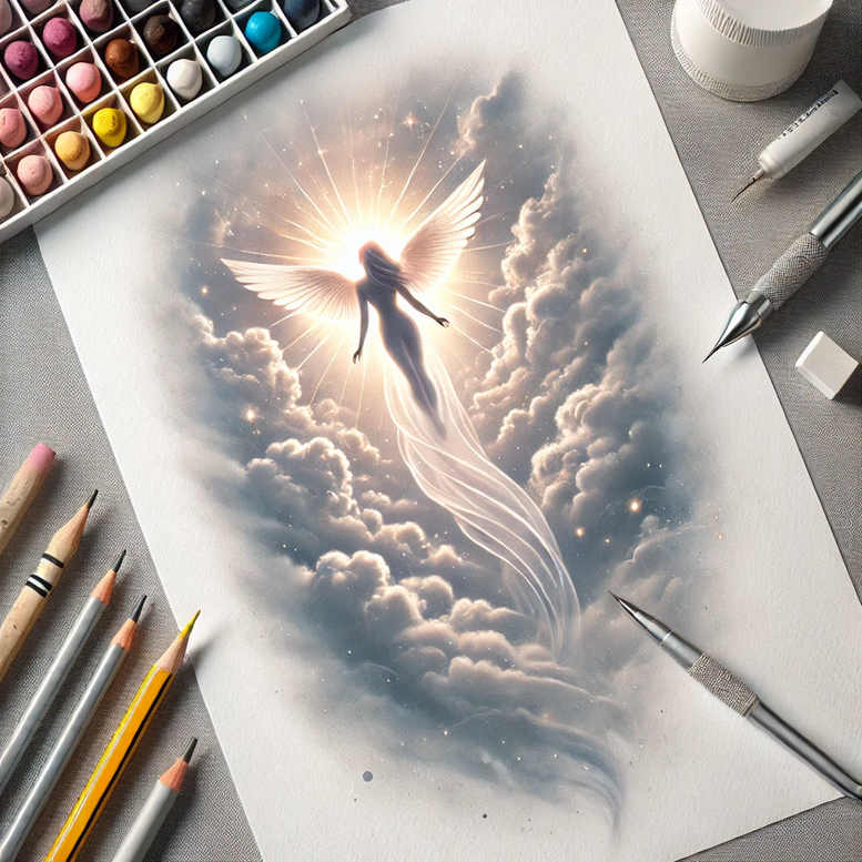 angel-of-grace – tattoo design ideas free ai generated – surrealism-metaphysical – for-lower-leg – Gallery: angel-inkby-ai