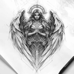 angel-of-guidance – tattoo design ideas free ai generated – neotraditional-artistic-flair – for-spine – Gallery: angel-inkby-ai