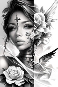 angel-of-healing – tattoo design ideas free ai generated – realism-clean-whites – for-sternum – Gallery: angel-inkby-ai