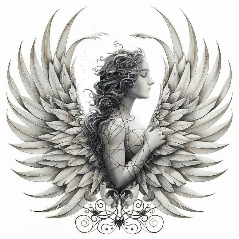angel-of-healing – tattoo design ideas free ai generated – realism-depth-realism – for-calf – Gallery: angel-inkby-ai