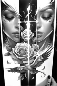 angel-of-healing – tattoo design ideas free ai generated – surrealism-dynamic-shapes – for-upper-chest – Gallery: angel-inkby-ai