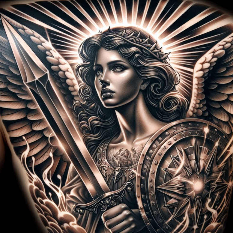 angel-of-hope – tattoo design ideas free ai generated – realism-subtle-gradients – for-elbow – Gallery: angel-inkby-ai