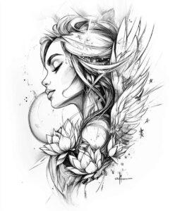 angel-of-light-and-shadow – tattoo design ideas free ai generated – neotraditional-modern-twist – for-outer-arm – Gallery: angel-inkby-ai