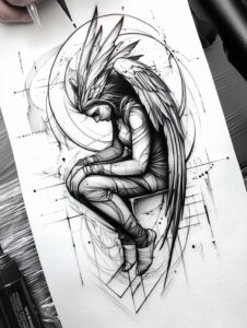 angel-of-light-and-shadow – tattoo design ideas free ai generated – neotraditional-subtle-highlights – for-full-back – Gallery: angel-inkby-ai
