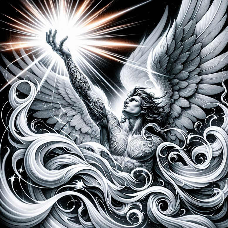 angel-of-light-and-shadow – tattoo design ideas free ai generated – realism-realistic-wrinkles – for-sternum – Gallery: angel-inkby-ai