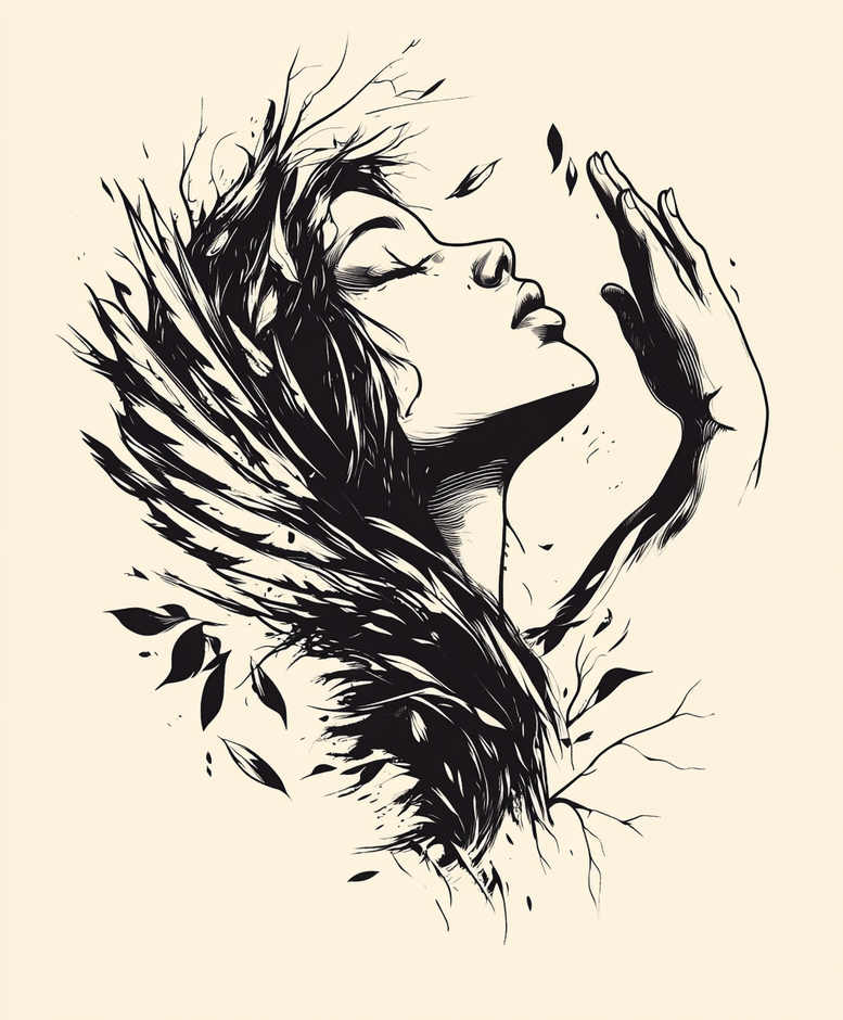 angel-of-light-and-shadow – tattoo design ideas free ai generated – realism-realistic-wrinkles – for-upper-chest – Gallery: angel-inkby-ai