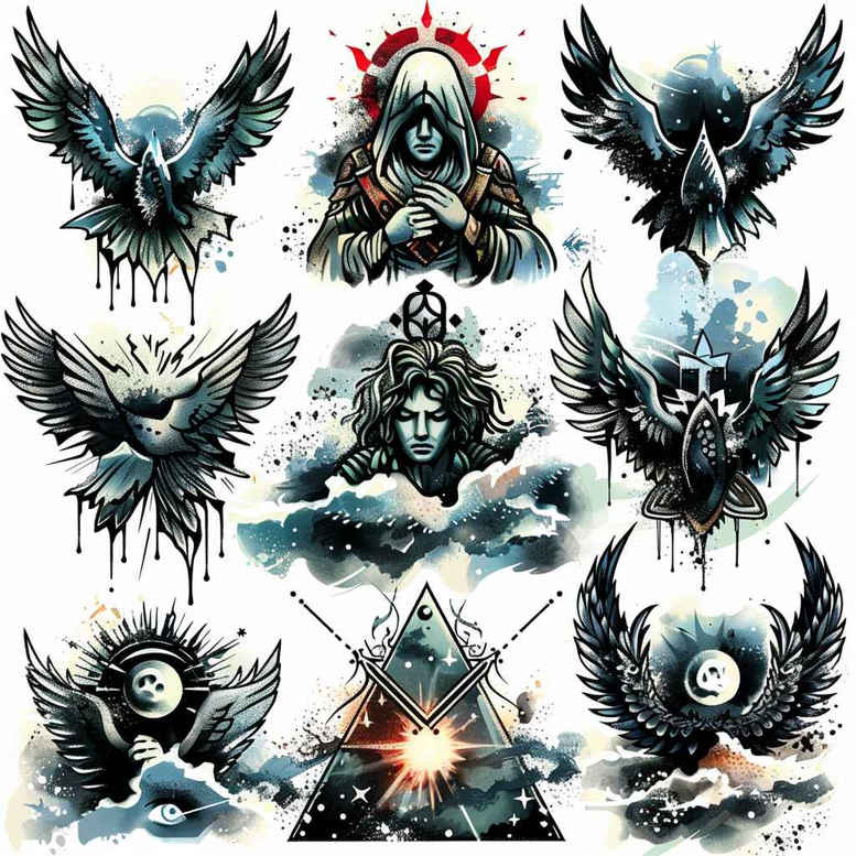 angel-of-light-and-shadow – tattoo design ideas free ai generated – surrealism-morphic – for-upper-thigh – Gallery: angel-inkby-ai