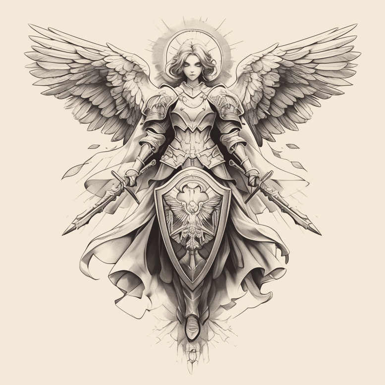 angel-of-love – tattoo design ideas free ai generated – neotraditional-saturated-hues – for-lower-chest – Gallery: angel-inkby-ai