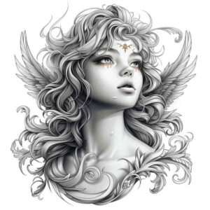 angel-of-love – tattoo design ideas free ai generated – realism-ultra-detailed – for-nape – Gallery: angel-inkby-ai