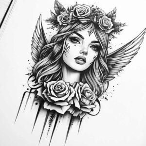 angel-of-love – tattoo design ideas free ai generated – surrealism-blurred-edges – for-foot – Gallery: angel-inkby-ai