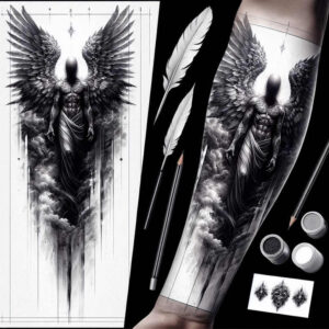angel-of-love – tattoo design ideas free ai generated – surrealism-ethereal – for-ankle – Gallery: angel-inkby-ai