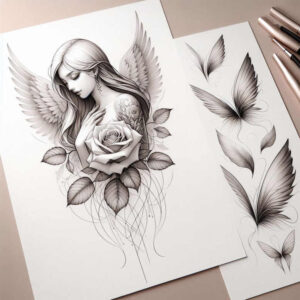 angel-of-love – tattoo design ideas free ai generated – surrealism-psychological-depth – for-foot – Gallery: angel-inkby-ai