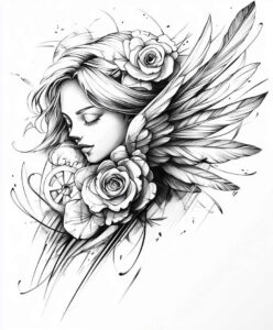 angel-of-mercy – tattoo design ideas free ai generated – neotraditional-artistic-shading – for-abdomen – Gallery: angel-inkby-ai