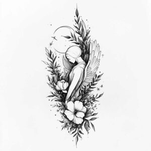 angel-of-peace – tattoo design ideas free ai generated – neotraditional-bold-highlights – for-lower-leg – Gallery: angel-inkby-ai