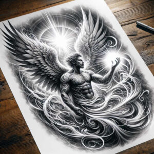 angel-of-peace – tattoo design ideas free ai generated – realism-seamless-blend – for-collarbone – Gallery: angel-inkby-ai