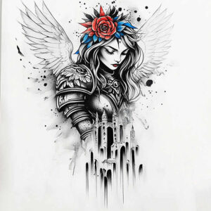 angel-of-peace – tattoo design ideas free ai generated – realism-subtle-gradients – for-spine – Gallery: angel-inkby-ai